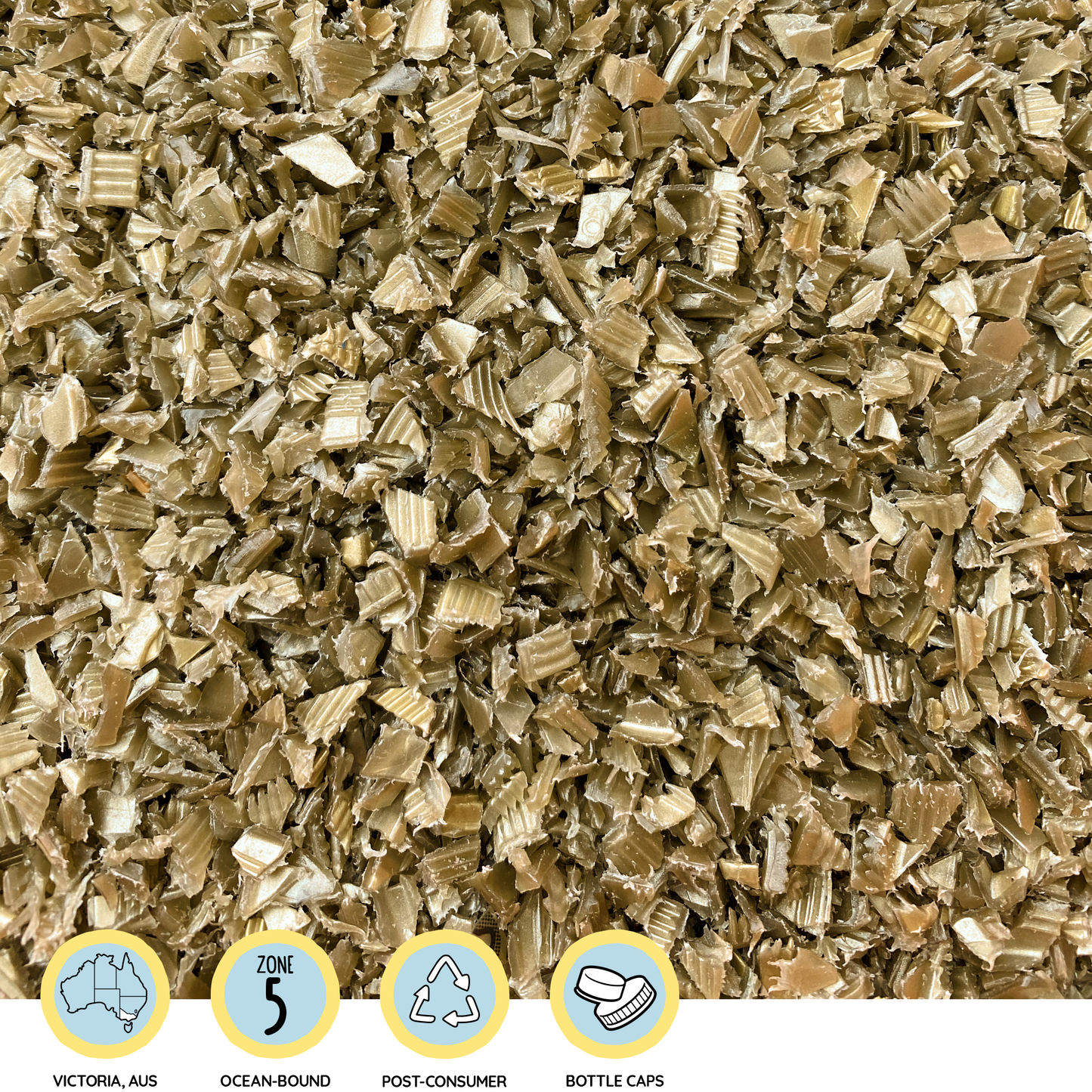 Gold shredded, recycled plastics | Australian sourced & manufacturing sustainable products