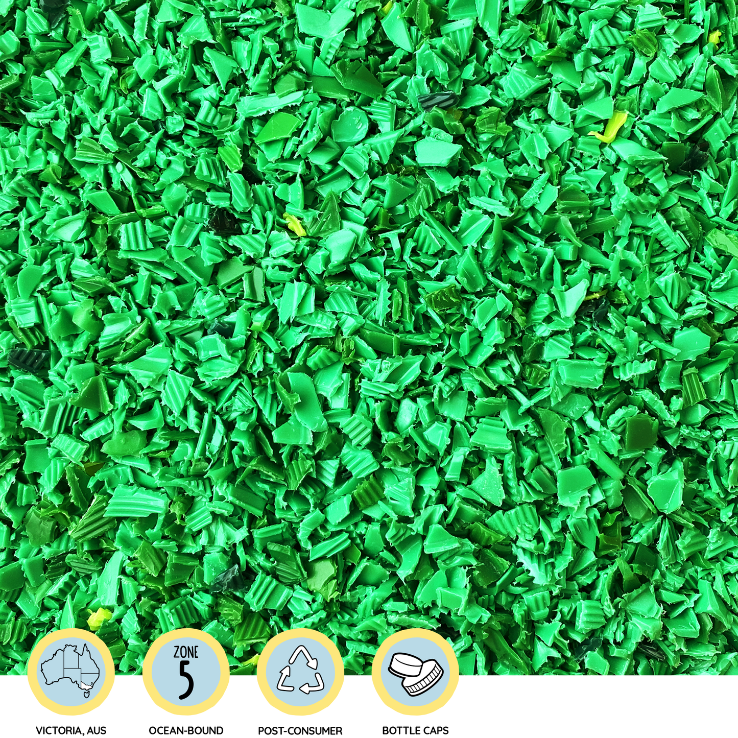 Green recycled, reclaimed eco-friendly plastic shred | Precious Plastic Melbourne