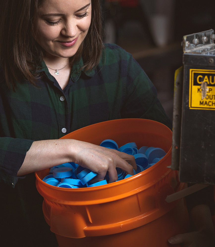 Kayla Mossuto of PPM - shredding / granulating plastic bottle tops for recycling