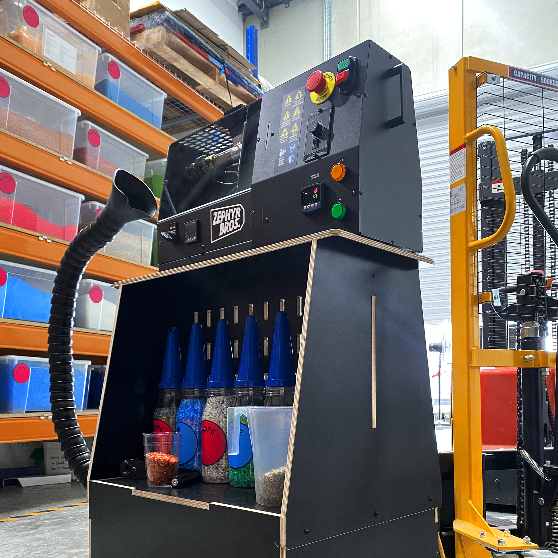 Motorised benchtop extruder for plastic recycling from Precious Plastic Melbourne