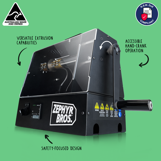 Australian made benchtop extruder - schools, community groups & businesses can recycle their own plastic products!