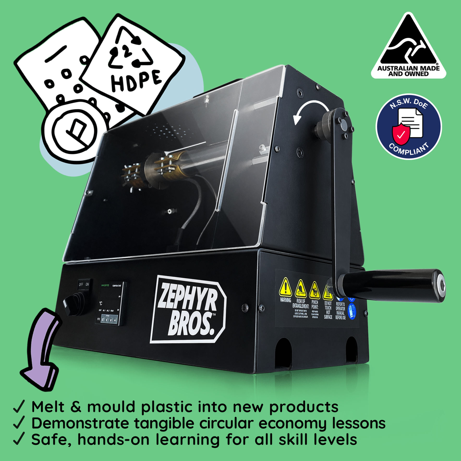 Zephyr Bros. Benchtop Extrusion Machine – Precious Plastic Melbourne