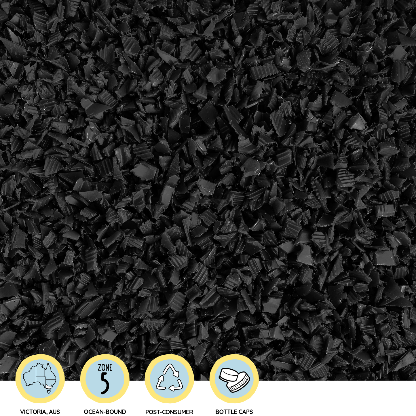 Black reclaimed shredded plastic, 100% recycled | Precious Plastic Melbourne