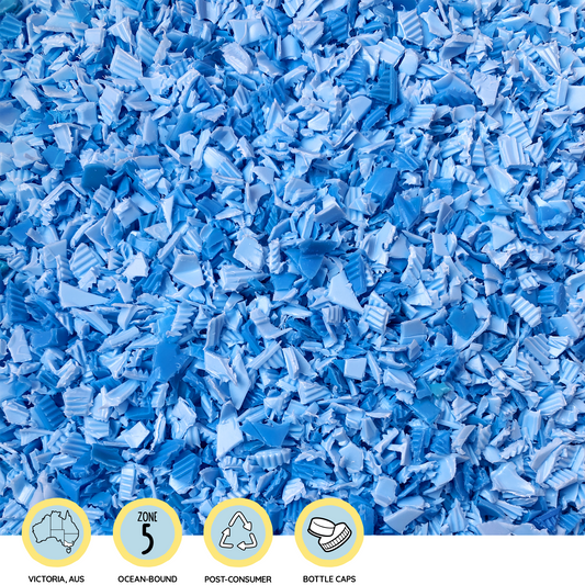 Light blue 100% reclaimed plastic grinds | Precious Plastic Melbourne