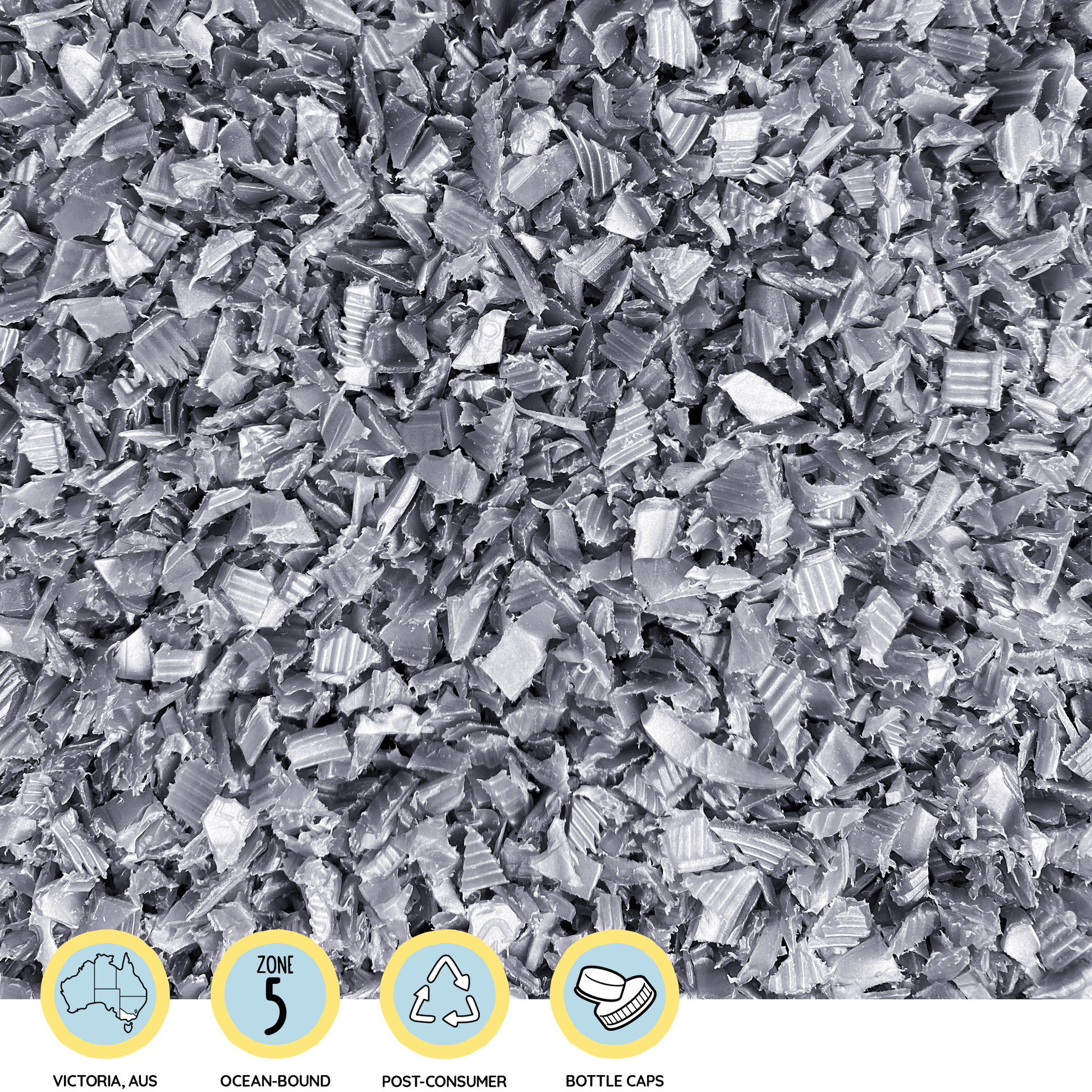 Silver shredded post-consumer plastic | Granulated ready for recycling