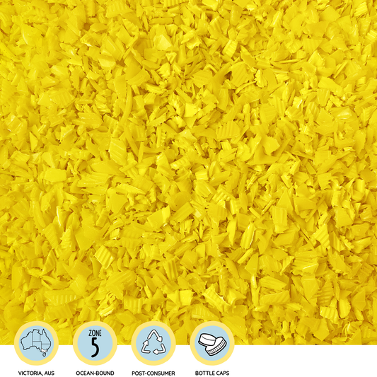 Yellow resin, diverted from landfill, shredded for recycling | Precious Plastic Australia