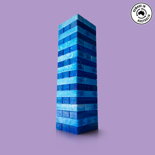 Recycled plastic Jenga blocks - this game set is remade in Melbourne, Australia by Precious Plastic