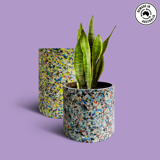 Recycled plant pots made from plastic waste
