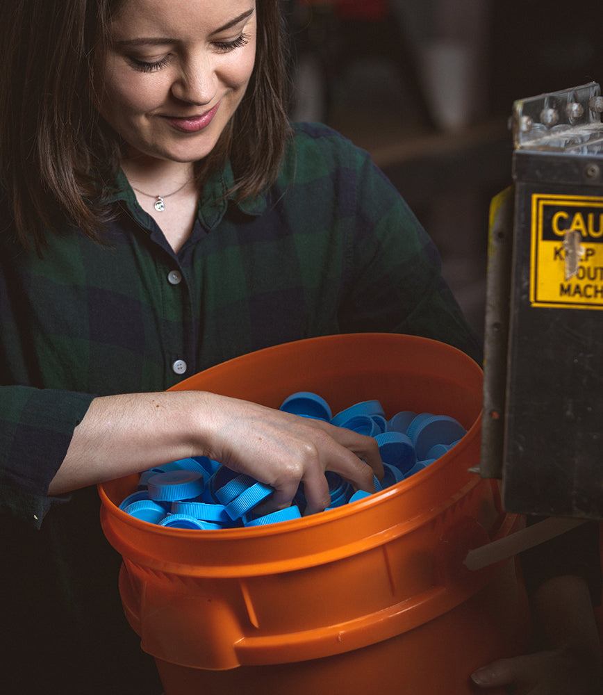 Kayla Mossuto of PPM - shredding / granulating plastic bottle tops for recycling 