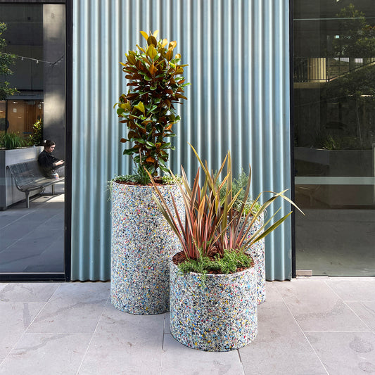 Recycled planters along Melbourne laneway West End